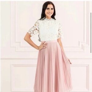 Rachel Parcell Annecy Lace Top Pleated Dress XS EUC